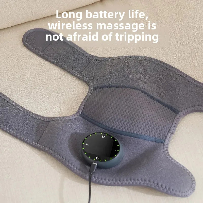 Wireless heating massage pad with long battery life, adjustable straps, and portable design to prevent tripping hazards during use.