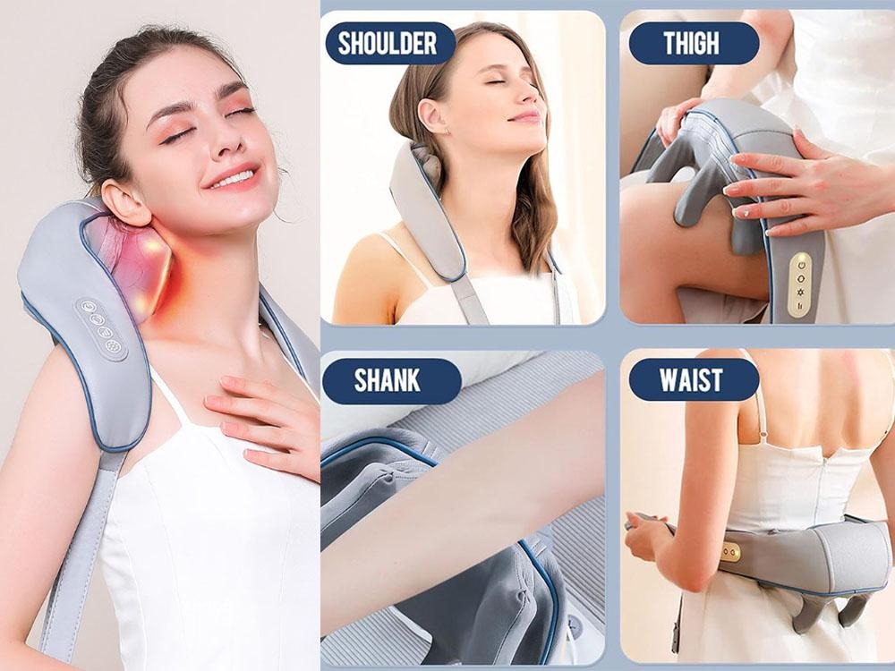 Electric shoulder and neck massager with heat therapy, multi-use design for shoulders, thighs, shank, and waist to relieve muscle tension and improve circulation