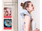 Woman using upgraded electric shoulder and neck massager with 6-head massage system, strong motor, and heat therapy for deep muscle relaxation